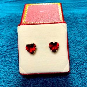 Ruby red heart shaped stud earrings